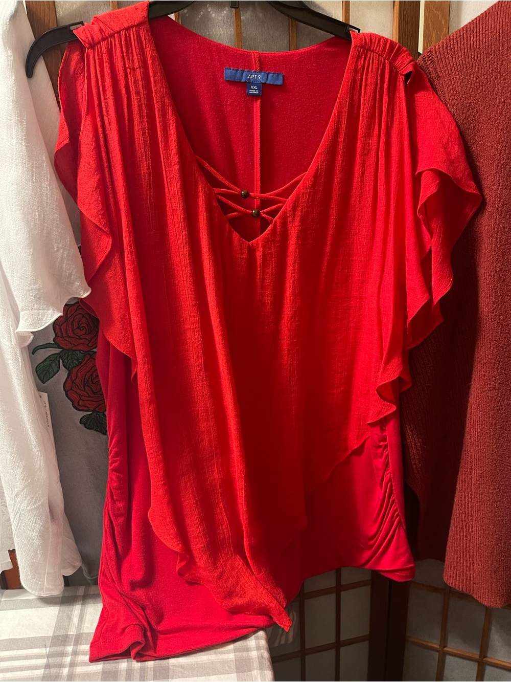 Apt. 9 Bright Red Ruffle V-Neck Blouse